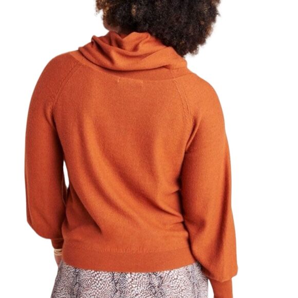 Anthropologie Jolene Burnt Orange Merino Wool Cowl Neck Cropped Sweater Sz Small - Picture 2 of 9